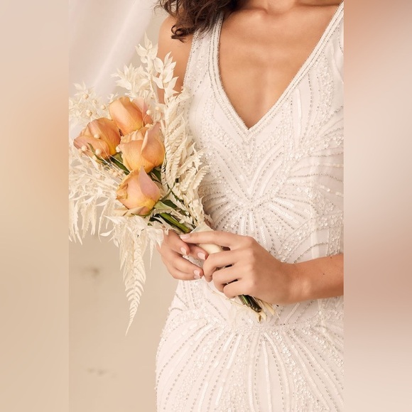 Size S Lulus Make Them Marvel White Beaded Mermaid‎ Maxi Dress - Picture 5 of 8